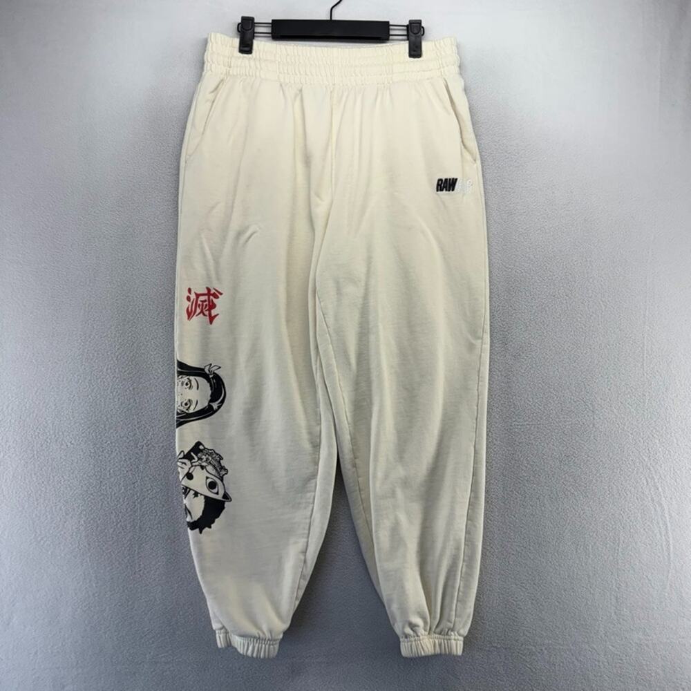 Rawgear Sweatpants Men's Large Cream Cuffed Joggers Anime Lifting Workout Gym